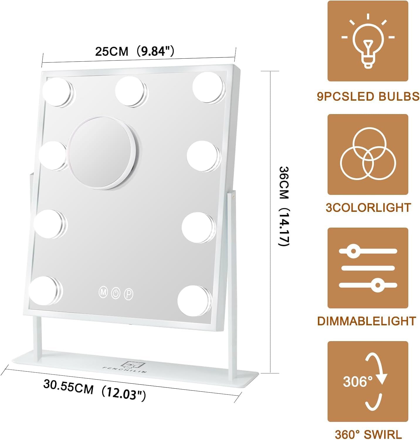 Professional Hollywood LED Makeup Mirror with 360° Rotation