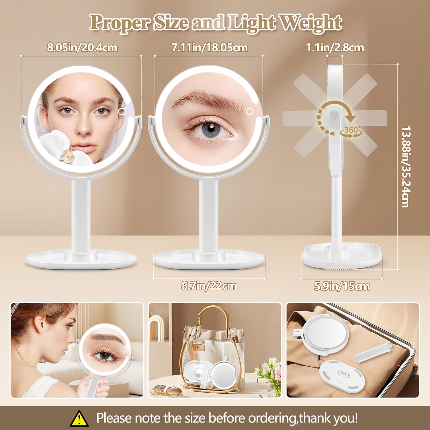 Professional 20X Magnifying Mirror with 3-Color Rechargeable LED Light