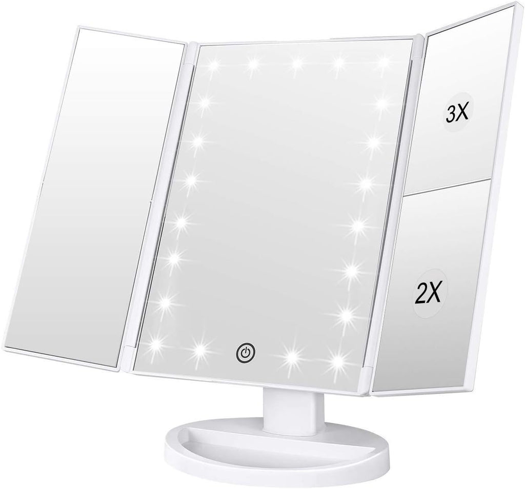 Professional Tri-Fold LED Makeup Mirror with Multiple Viewing Angles